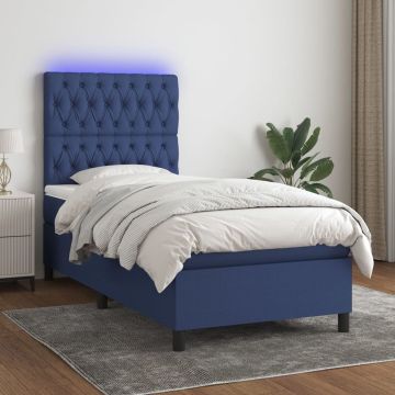 vidaXL Boxspring met matras en LED stof blauw 100x200 cm