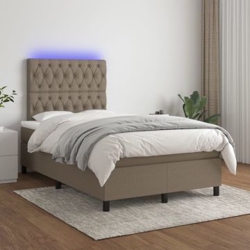 vidaXL Boxspring met matras en LED stof taupe 120x200 cm