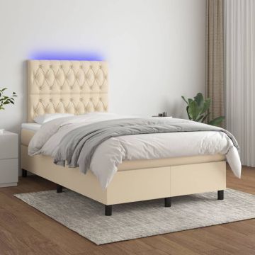 vidaXL Boxspring met matras en LED stof crèmekleurig 120x200 cm