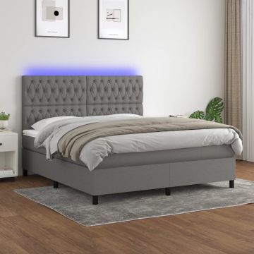 vidaXL Boxspring met matras en LED stof donkergrijs 160x200 cm