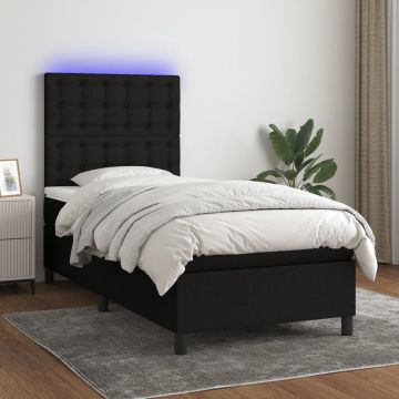 vidaXL Boxspring met matras en LED stof zwart 90x190 cm