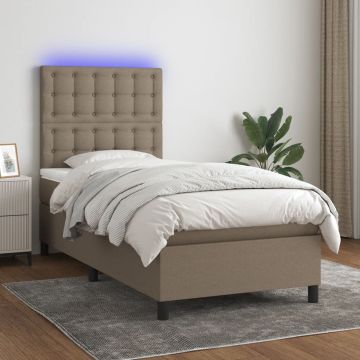 vidaXL Boxspring met matras en LED stof taupe 100x200 cm