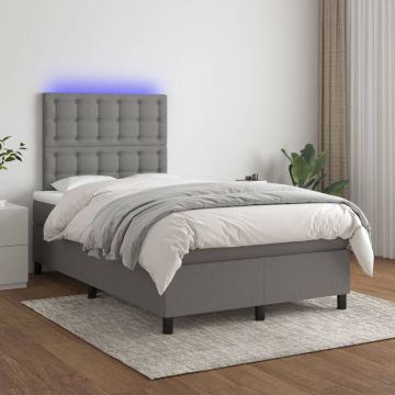 vidaXL Boxspring met matras en LED stof donkergrijs 120x200 cm