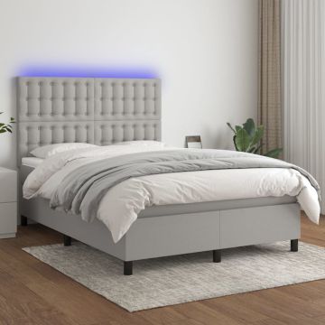 vidaXL Boxspring met matras en LED stof lichtgrijs 140x190 cm