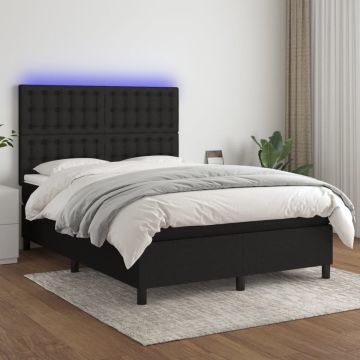 vidaXL Boxspring met matras en LED stof zwart 140x190 cm