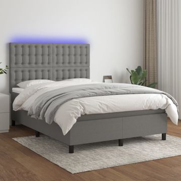 vidaXL Boxspring met matras en LED stof donkergrijs 140x200 cm