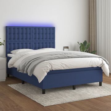 vidaXL Boxspring met matras en LED stof blauw 140x200 cm