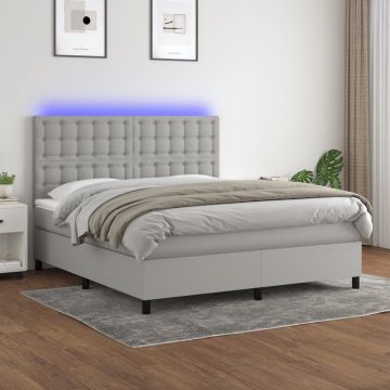 vidaXL Boxspring met matras en LED stof lichtgrijs 180x200 cm