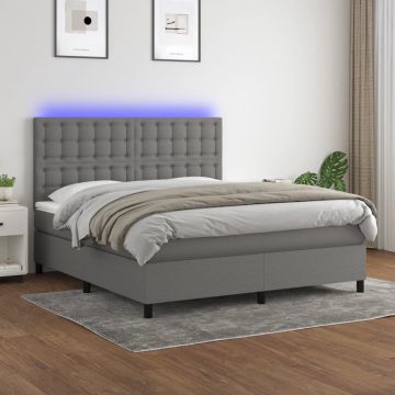 vidaXL Boxspring met matras en LED stof donkergrijs 180x200 cm