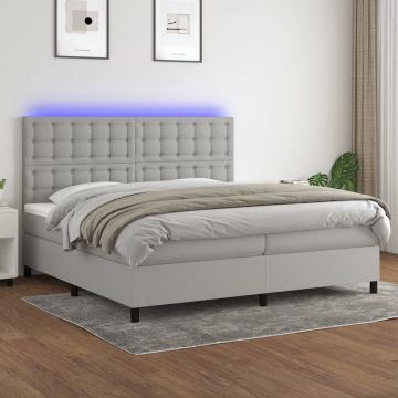 vidaXL Boxspring met matras en LED stof lichtgrijs 200x200 cm