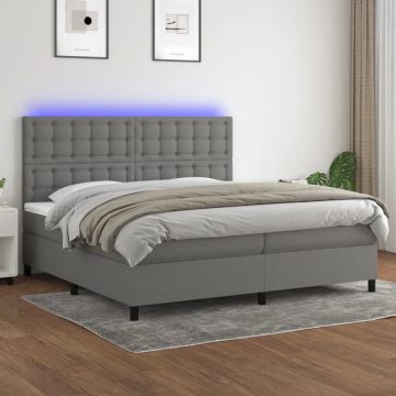 vidaXL Boxspring met matras en LED stof donkergrijs 200x200 cm