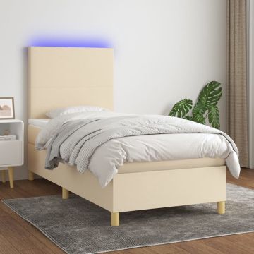 vidaXL Boxspring met matras en LED stof crèmekleurig 80x200 cm