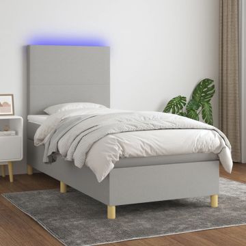 vidaXL Boxspring met matras en LED stof lichtgrijs 90x190 cm