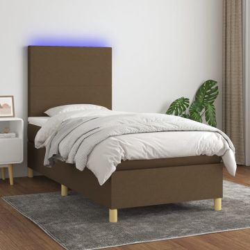 vidaXL Boxspring met matras en LED stof donkerbruin 100x200 cm