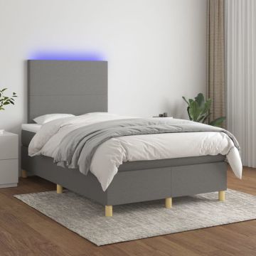 vidaXL Boxspring met matras en LED stof donkergrijs 120x200 cm