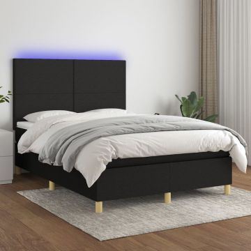 vidaXL Boxspring met matras en LED stof zwart 140x190 cm