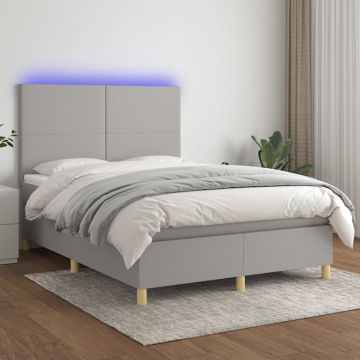 vidaXL Boxspring met matras en LED stof lichtgrijs 140x200 cm