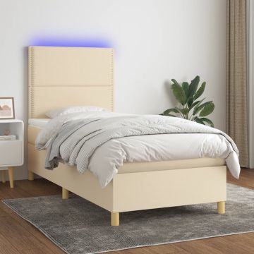 vidaXL Boxspring met matras en LED stof crèmekleurig 80x200 cm