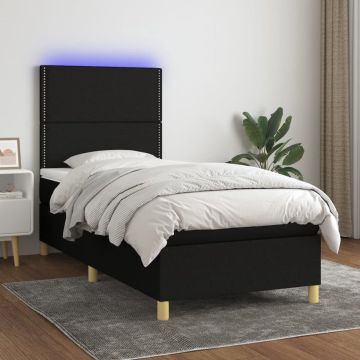 vidaXL Boxspring met matras en LED stof zwart 90x190 cm