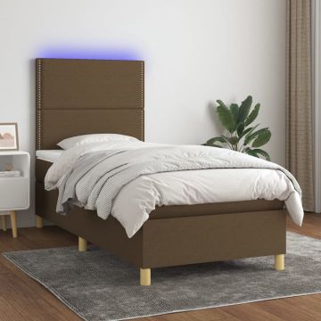 vidaXL Boxspring met matras en LED stof donkerbruin 100x200 cm