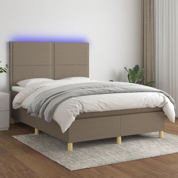 vidaXL Boxspring met matras en LED stof taupe 140x200 cm