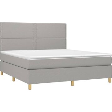 vidaXL Boxspring met matras en LED stof lichtgrijs 180x200 cm