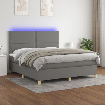 vidaXL Boxspring met matras en LED stof donkergrijs 180x200 cm