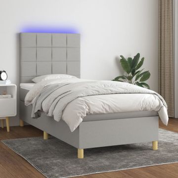 vidaXL Boxspring met matras en LED stof lichtgrijs 100x200 cm