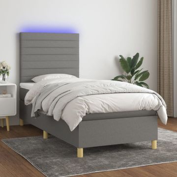 vidaXL Boxspring met matras en LED stof donkergrijs 90x190 cm