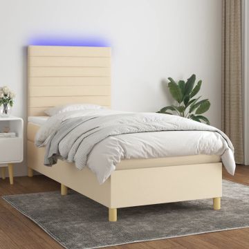 vidaXL Boxspring met matras en LED stof crèmekleurig 80x200 cm