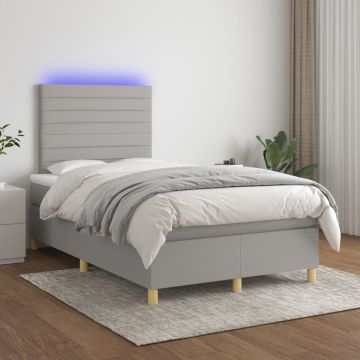 vidaXL Boxspring met matras en LED stof lichtgrijs 120x200 cm