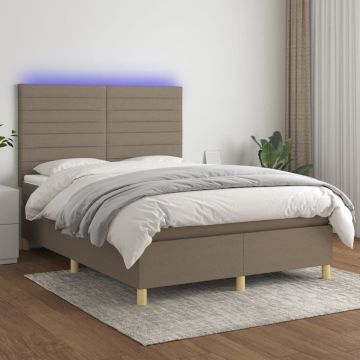 vidaXL Boxspring met matras en LED stof taupe 140x200 cm