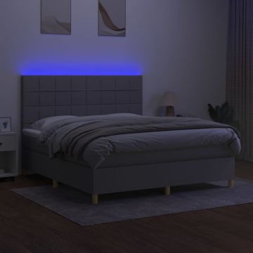 vidaXL Boxspring met matras en LED stof lichtgrijs 160x200 cm