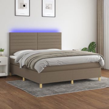 vidaXL Boxspring met matras en LED stof taupe 160x200 cm