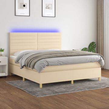 vidaXL Boxspring met matras en LED stof crèmekleurig 160x200 cm