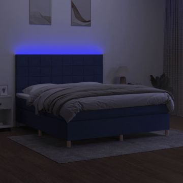 vidaXL Boxspring met matras en LED stof blauw 160x200 cm