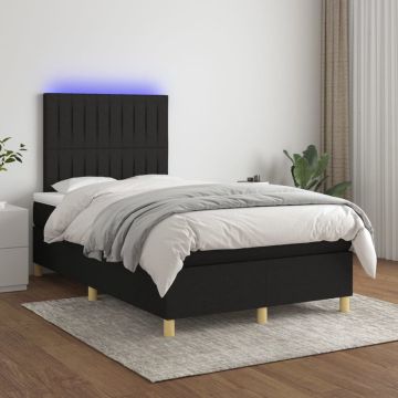 vidaXL Boxspring met matras en LED stof zwart 120x200 cm