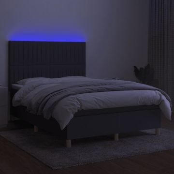 vidaXL Boxspring met matras en LED stof donkergrijs 140x190 cm