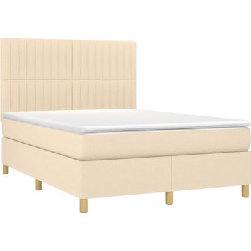 vidaXL Boxspring met matras en LED stof crèmekleurig 140x190 cm