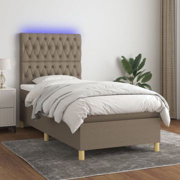 vidaXL Boxspring met matras en LED stof taupe 80x200 cm