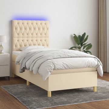 vidaXL Boxspring met matras en LED stof crèmekleurig 80x200 cm