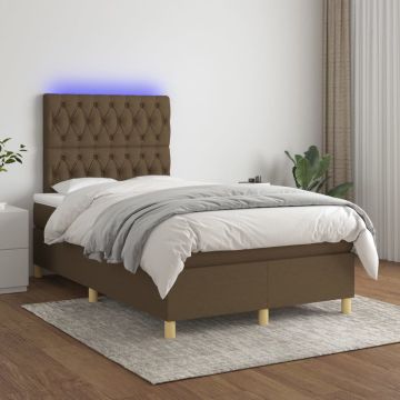 vidaXL Boxspring met matras en LED stof donkerbruin 120x200 cm