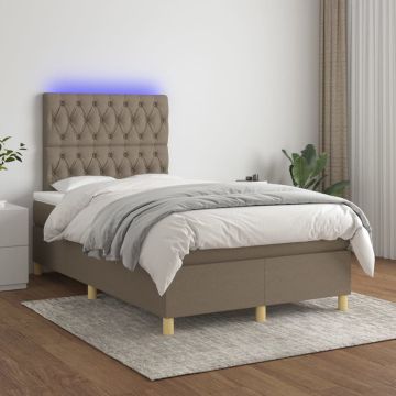 vidaXL Boxspring met matras en LED stof taupe 120x200 cm