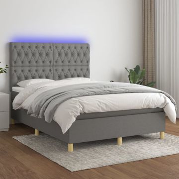 vidaXL Boxspring met matras en LED stof donkergrijs 140x190 cm