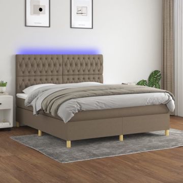 vidaXL Boxspring met matras en LED stof taupe 160x200 cm