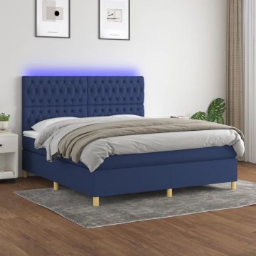 vidaXL Boxspring met matras en LED stof blauw 160x200 cm