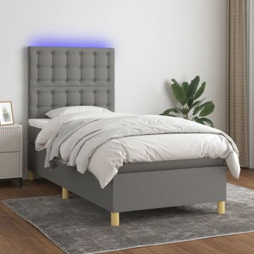 vidaXL Boxspring met matras en LED stof donkergrijs 90x190 cm