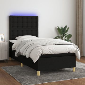 vidaXL Boxspring met matras en LED stof zwart 90x190 cm