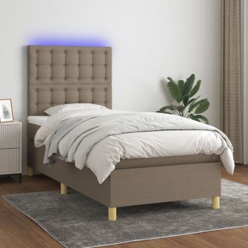 vidaXL Boxspring met matras en LED stof taupe 80x200 cm