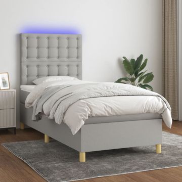 vidaXL Boxspring met matras en LED stof lichtgrijs 100x200 cm